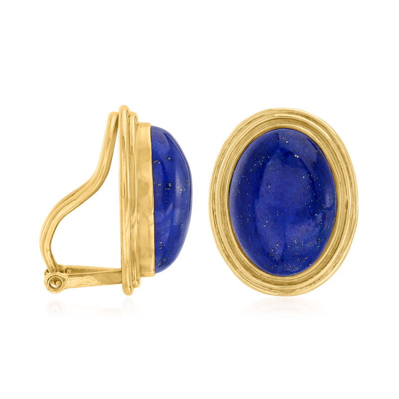 C. 1960 Vintage Lapis Clip-On Earrings in 14kt Yellow Gold image number 2