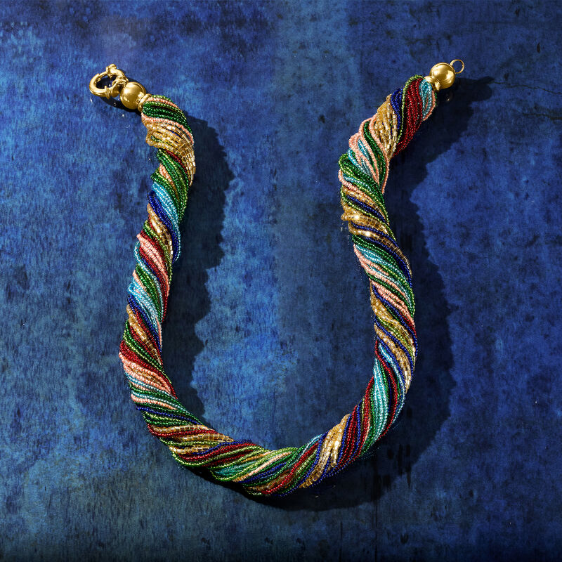 Italian Multicolored Murano Glass Bead Torsade Necklace with 18kt Gold Over Sterling image number 4