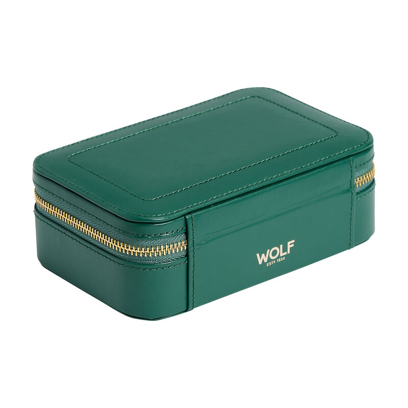WOLF &quot;Sophia&quot; Forest Green Leather Jewelry Zip Case image number 4