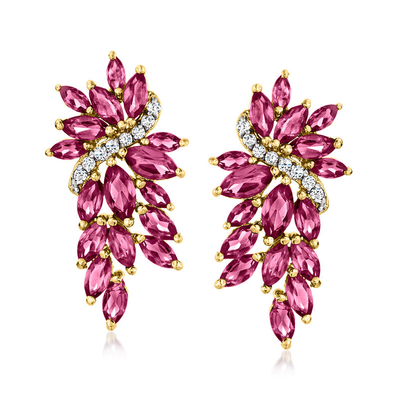 4.80 ct. t.w. Rhodolite Garnet Cluster Drop Earrings with .10 ct. t.w. White Zircon in 18kt Gold Over Sterling  image number 0