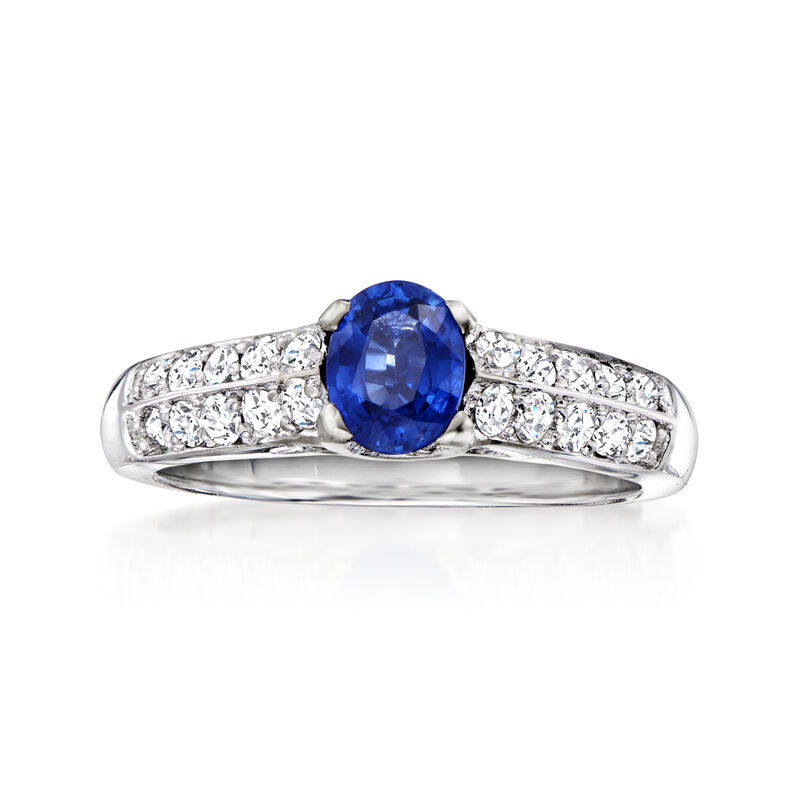 C. 1990 Vintage .65 Carat Sapphire and .60 ct. t.w. Diamond Ring in 14kt White Gold. Size 7 image number 0