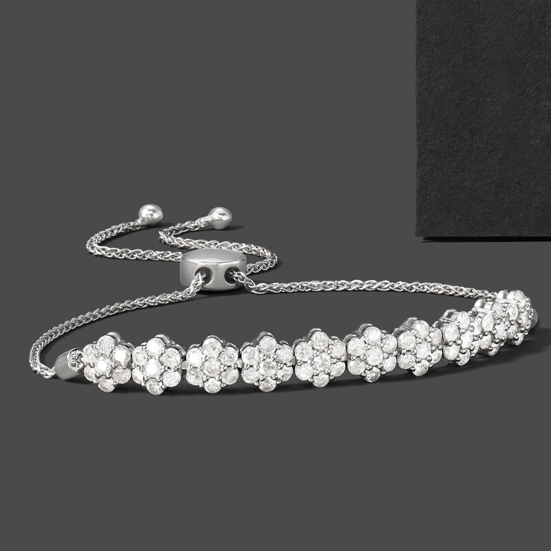 2.00 ct. t.w. Diamond Floral Bolo Bracelet in 14kt White Gold image number 3