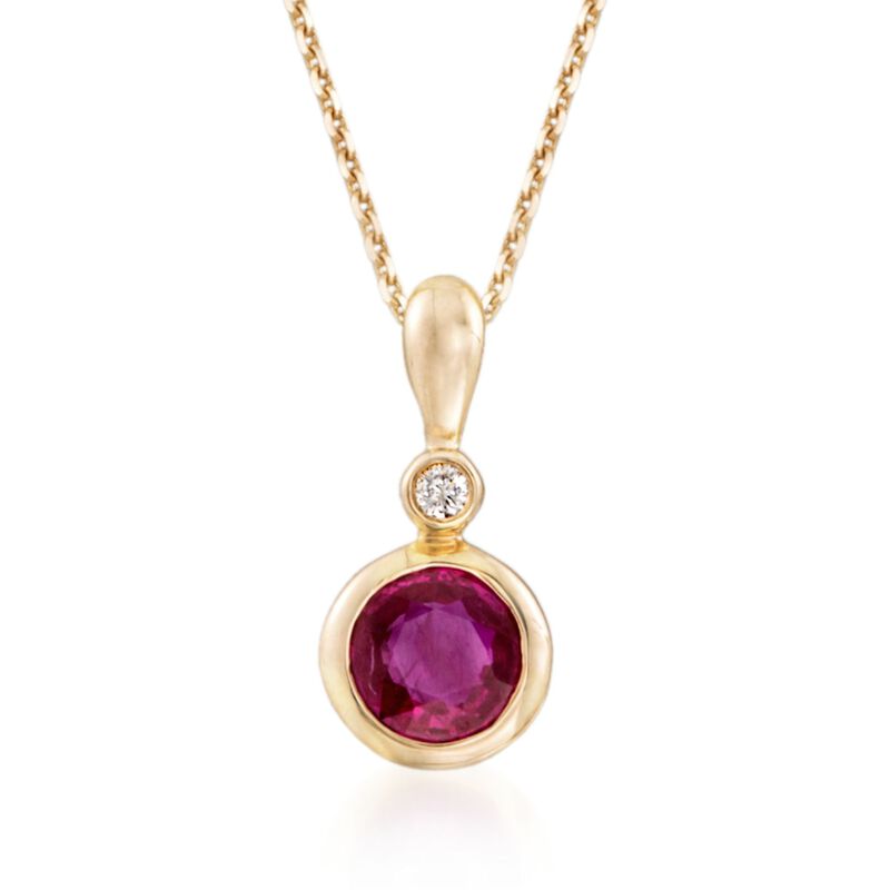 .30 Carat Bezel-Set Ruby Pendant Necklace with Diamond Accent in 14kt Yellow Gold image number 0