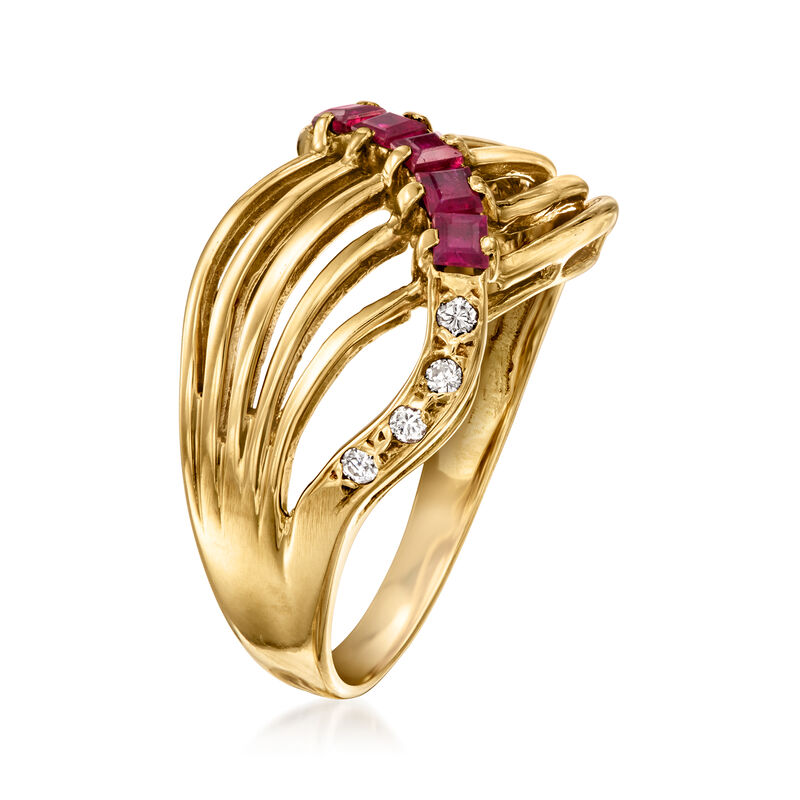 C. 1980 Vintage .35 ct. t.w. Ruby Multi-Row Ring with Diamonds in 14kt Yellow Gold. Size 5.5 image number 2