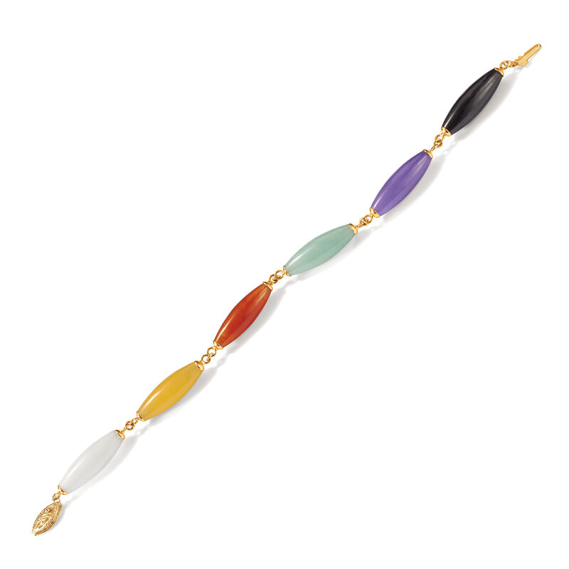 Multicolored Jade Bead Bracelet with 14kt Yellow Gold image number 2