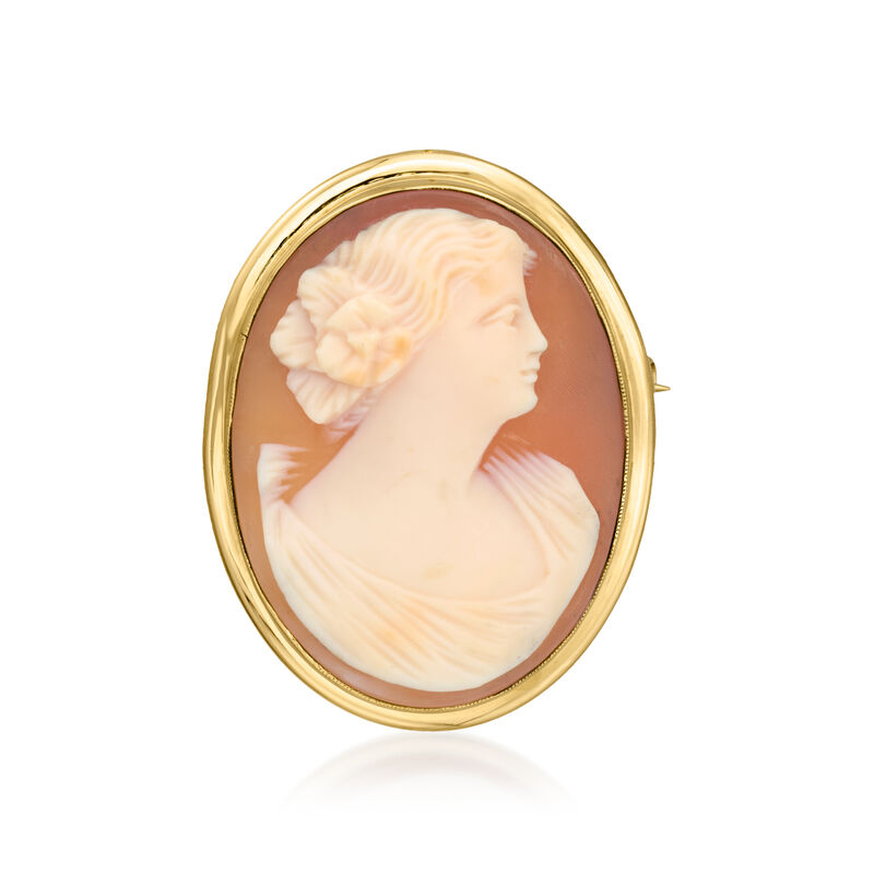 C. 1980 Vintage Brown Shell Cameo Pin/Pendant in 10kt Yellow Gold  image number 3