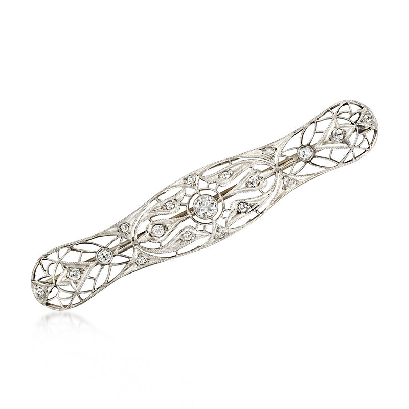 C. 1970 Vintage .54 ct. t.w. Diamond Filigree Bar Pin in Platinum image number 0