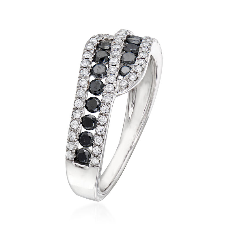 C. 1990 Vintage Giantti .85 ct. t.w. Black and White Diamond Bypass Ring in 18kt White Gold image number 2