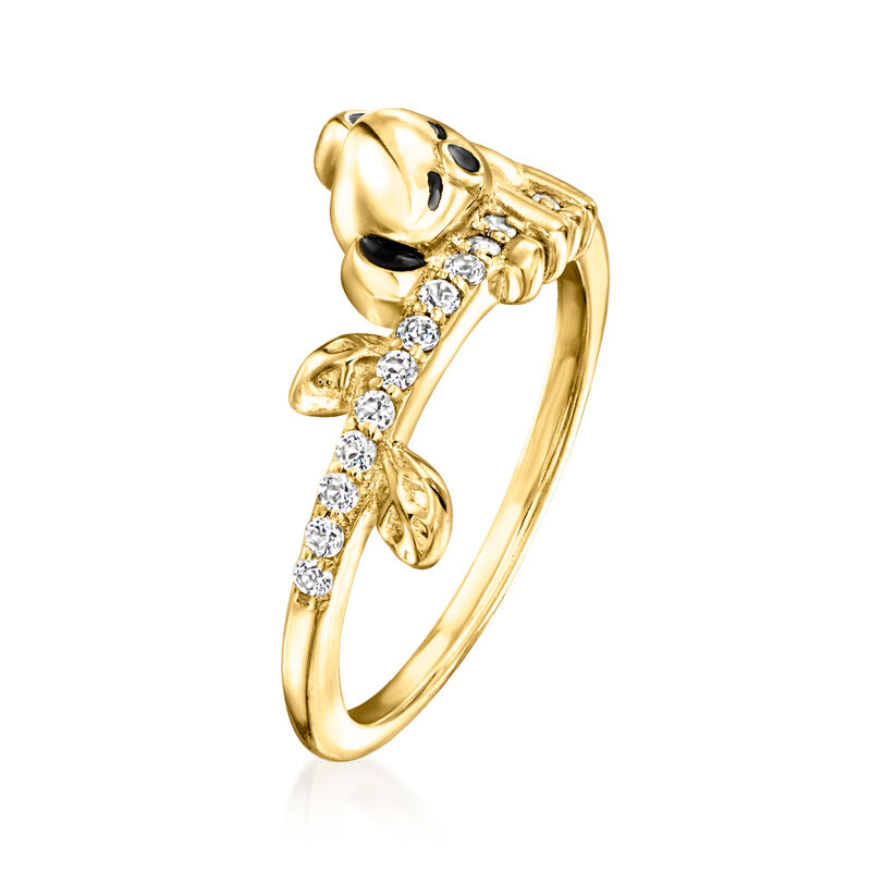 .20 ct. t.w. White Topaz Koala Ring with Black Enamel in 18kt Gold Over Sterling image number 2