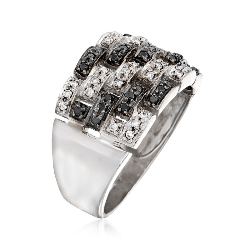 C. 1990 Vintage .50 ct. t.w. Black and White Diamond Basketweave Ring in 14kt White Gold image number 2