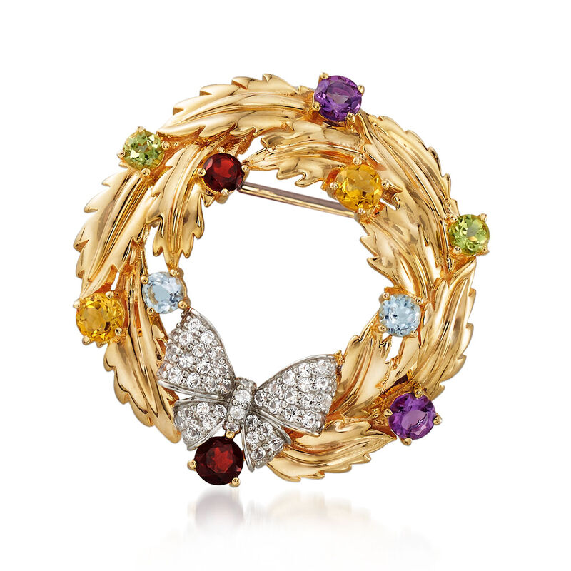 1.60 ct. t.w. Multicolored Multi-Stone Wreath Pin Pendant in 18kt Gold Over Sterling image number 0
