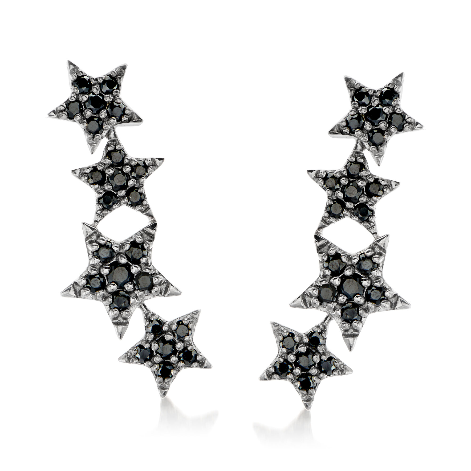 1.70 ct. t.w. Black Spinel Star Ear Climbers in Sterling Silver