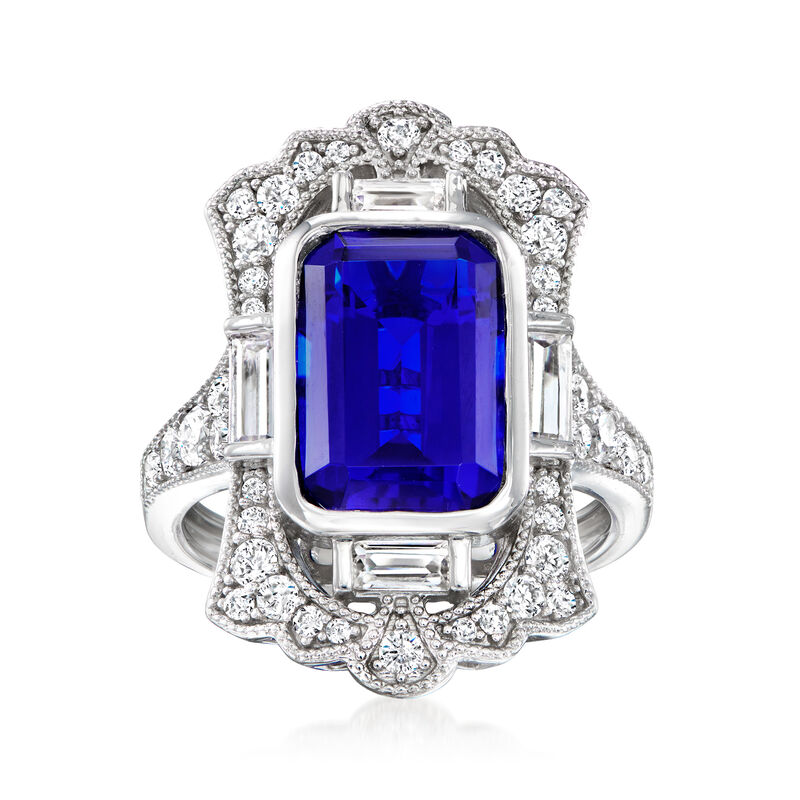 4.00 Carat Simulated Sapphire Ring with 1.20 ct. t.w. CZs in Sterling Silver image number 0