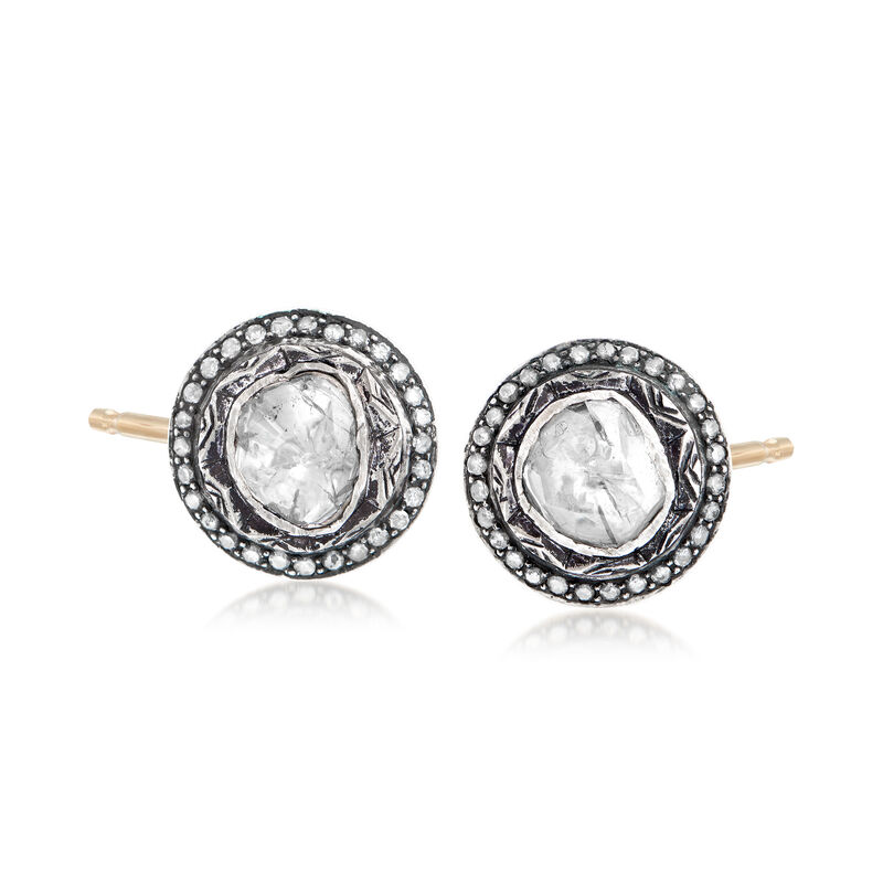 C. 1990 Vintage 2.30 ct. t.w. Diamond Earrings in Sterling Silver and 14kt Yellow Gold image number 0