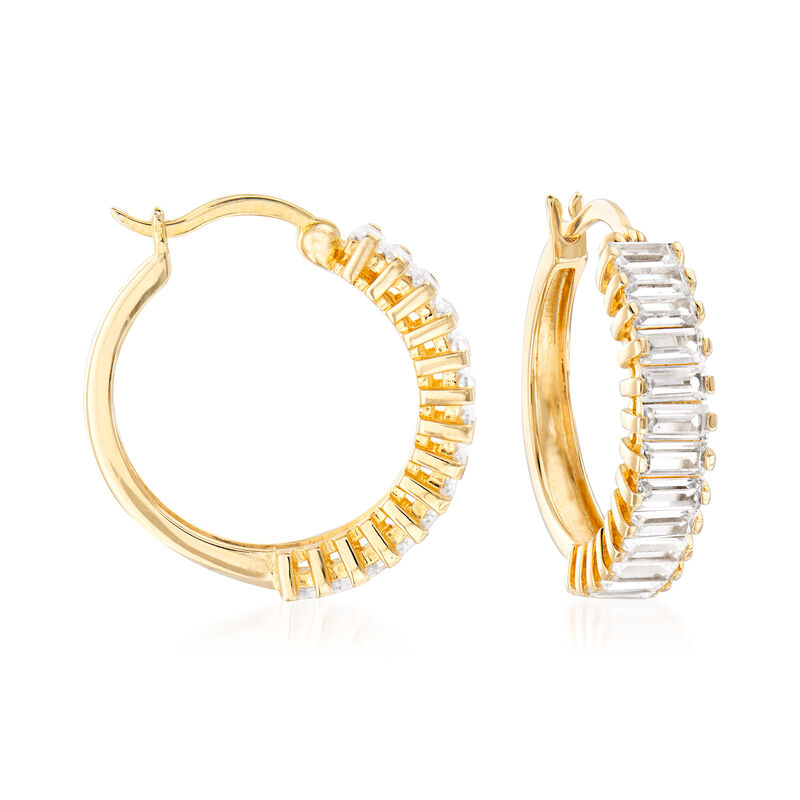 4.00 ct. t.w. CZ Baguette Hoop Earrings in 18kt Gold Over Sterling image number 0