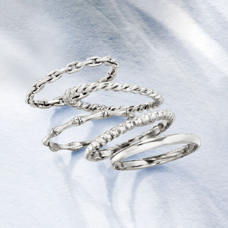 Sterling Silver Jewelry Set: Five Stackable Rings image number 4
