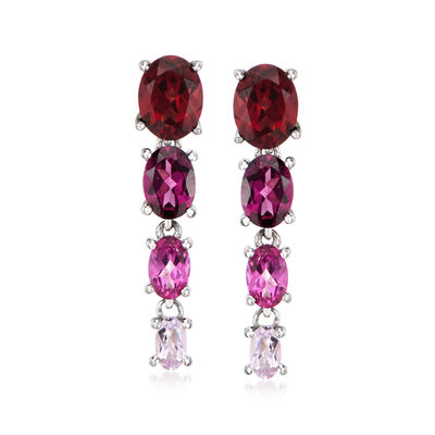 6.40 ct. t.w. Graduated Multi-Gemstone Drop Earrings in Sterling Silver