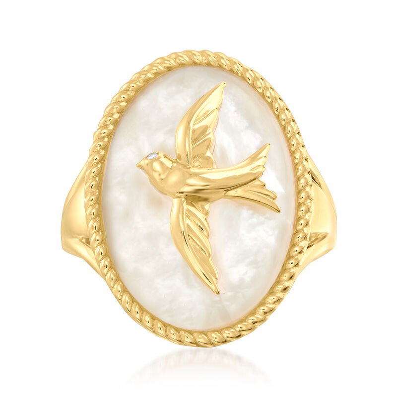 Mother-Of-Pearl Dove Ring in 18kt Gold Over Sterling with Diamond Accent. Size 6 image number 0