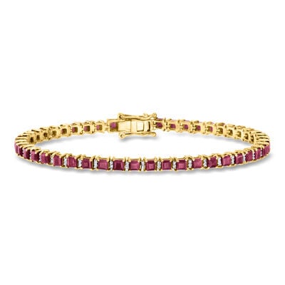 9.50 ct. t.w. Ruby Tennis Bracelet with .50 ct. t.w. Diamonds in 18kt Gold Over Sterling