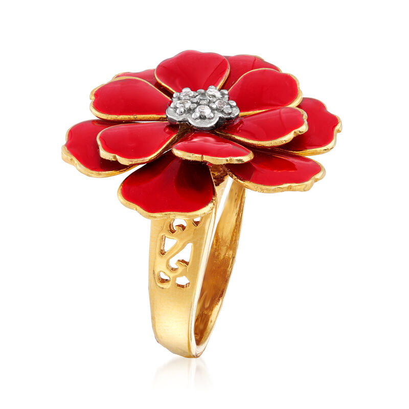 Italian Red Enamel Flower Ring in 18kt Gold Over Sterling image number 2