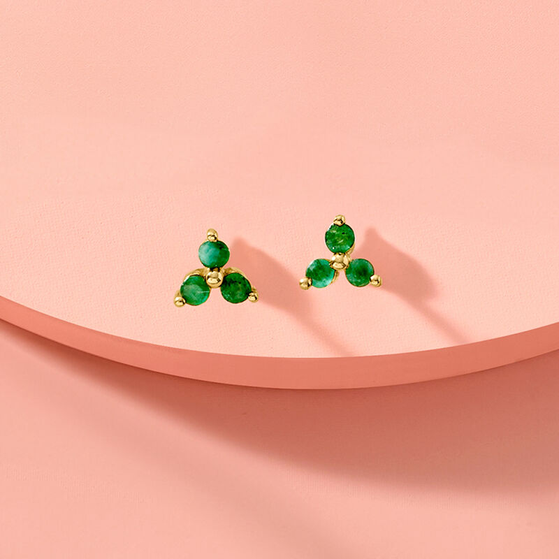 .10 ct. t.w. Emerald Three-Stone Stud Earrings in 14kt Yellow Gold image number 2