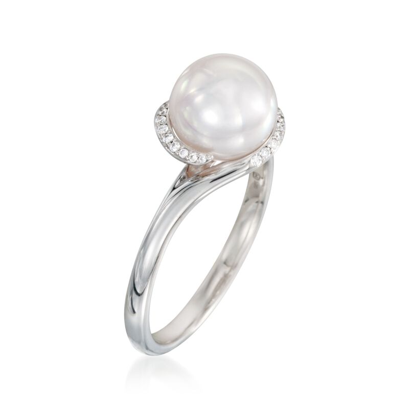 Mikimoto 8mm Akoya Pearl Ring with Diamonds in 18kt White Gold image number 2