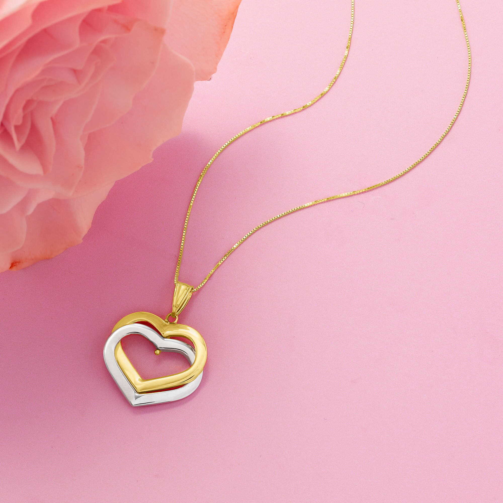 14kt Two-Tone Gold Interlocking Hearts Pendant Necklace | Ross Simons