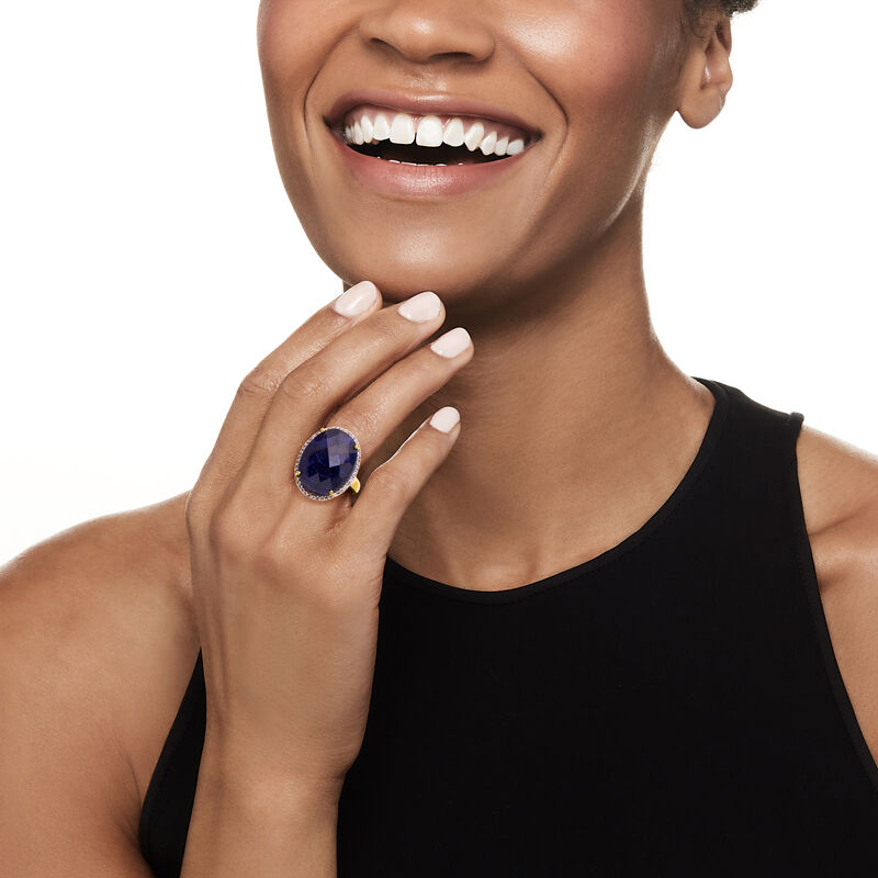 19.00 Carat Sapphire and .30 ct. t.w. White Topaz Ring in 18kt Gold Over Sterling image number 1
