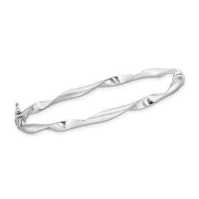 Italian 14kt White Gold Brushed and Polished Twisted Bangle Bracelet
