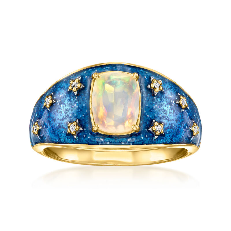 Opal Celestial Ring with Diamonds and Blue Glitter Enamel in 18kt Gold Over Sterling image number 0