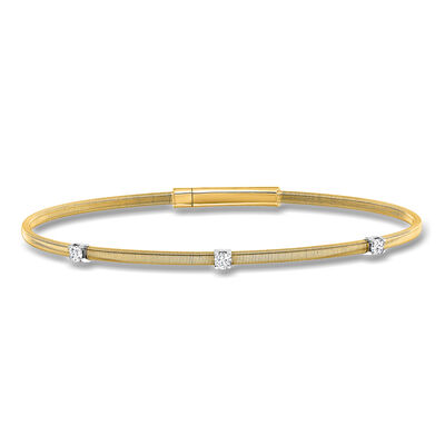Italian .20 ct. t.w. Diamond Ridged Flex Bracelet in 18kt Two-Tone Gold