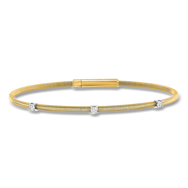 Italian .20 ct. t.w. Diamond Ridged Flex Bracelet in 18kt Two-Tone Gold. 7" image number 0