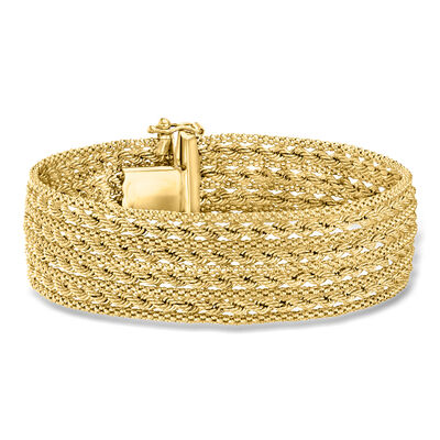 Italian 14kt Yellow Gold Multi-Row Rope and Popcorn-Chain Bracelet