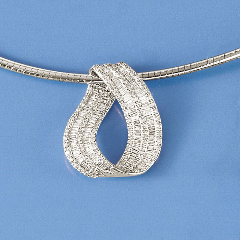 .93 ct. t.w. Round and Baguette Diamond Loop Slide Pendant in 14kt White Gold image number 2