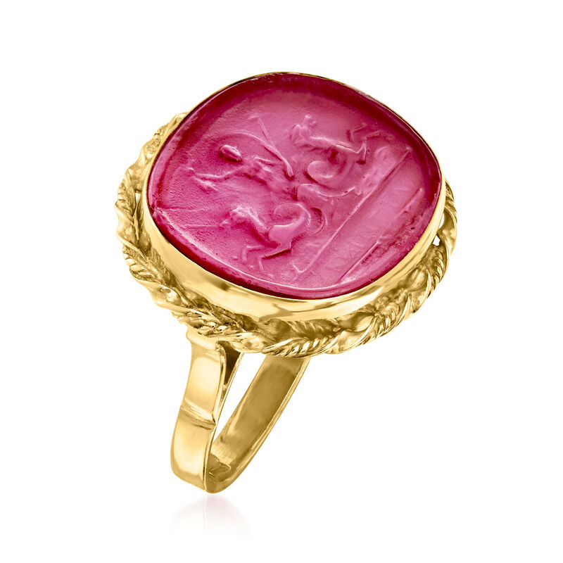 Italian Pink Venetian Glass Ring in 18kt Gold Over Sterling image number 2