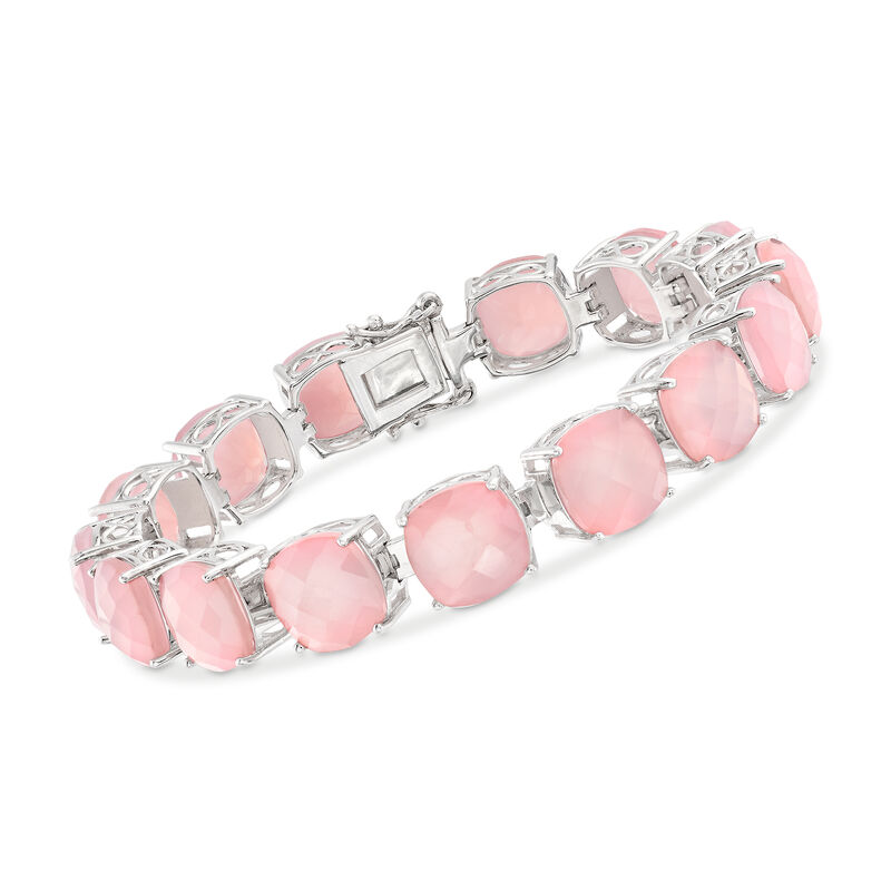 10mm Pink Chalcedony Tennis Bracelet in Sterling Silver. 8&quot; image number 0