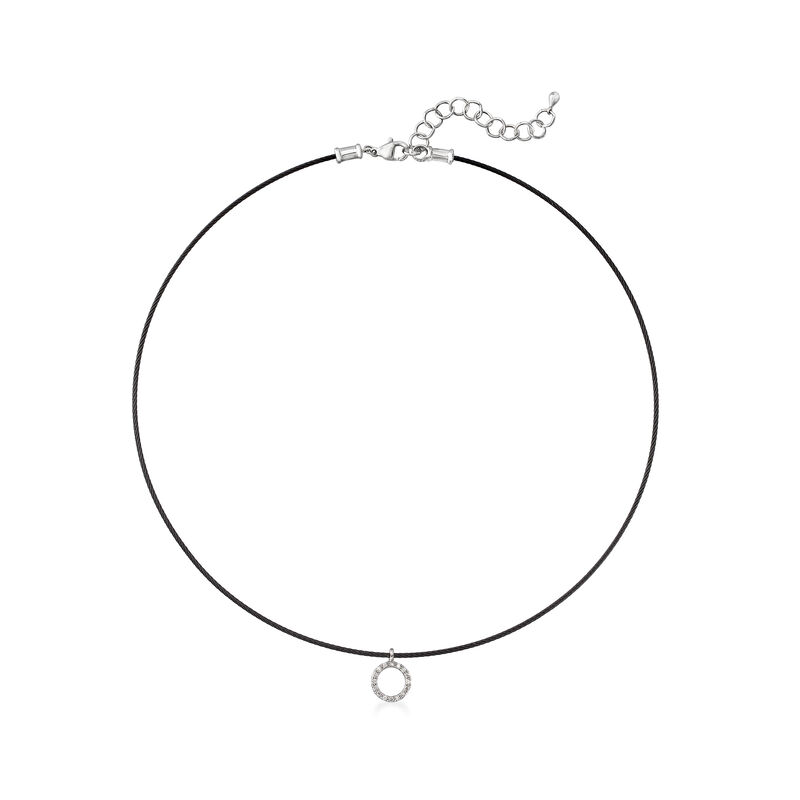 ALOR &quot;Classique&quot; Black Stainless Steel Cable Necklace with .14 ct. t.w. Diamonds and 18kt White Gold. 16&quot; image number 0