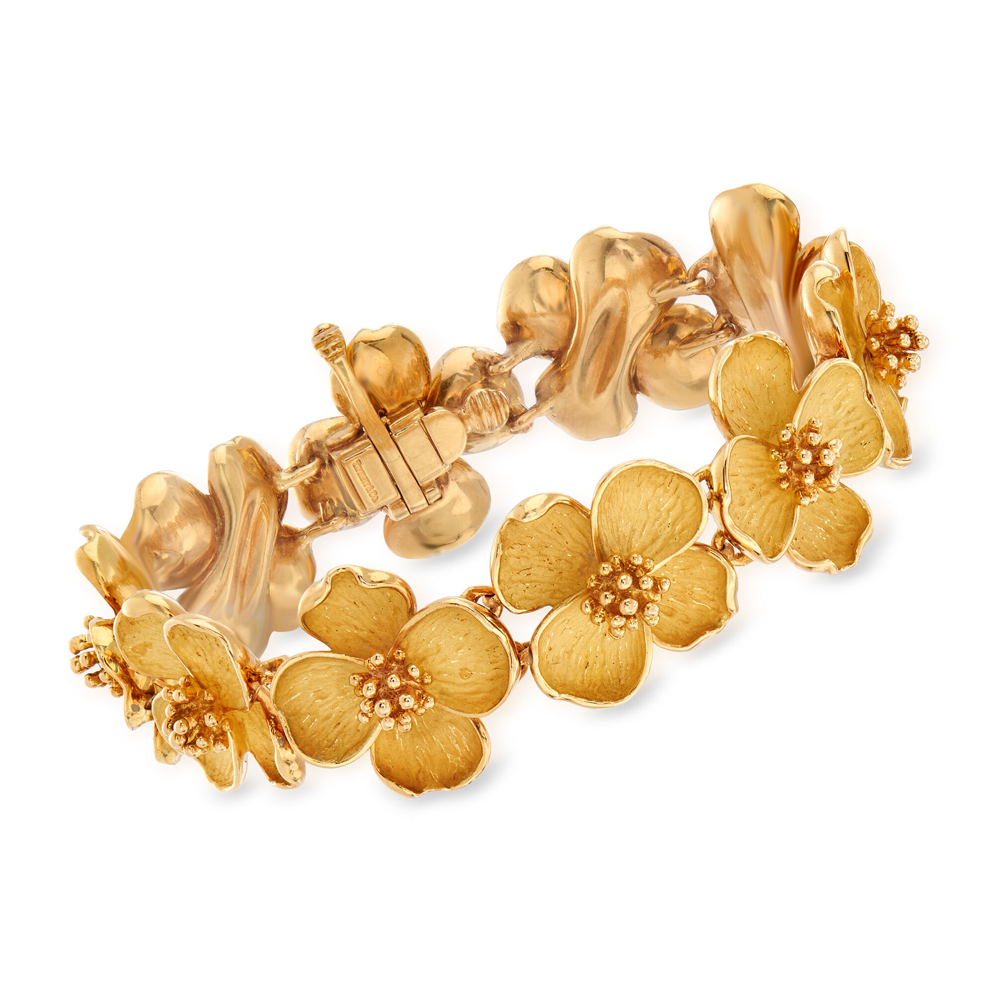 C. 1990 Vintage Tiffany Jewelry Dogwood Flower Bracelet in 18kt