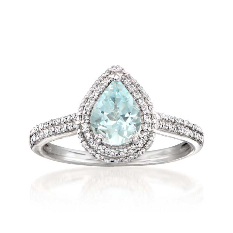 C. 1990 Vintage 1.00 Carat Aquamarine Ring with 1.75 ct. t.w. Diamonds in 14kt White Gold. Size 6.5 image number 3