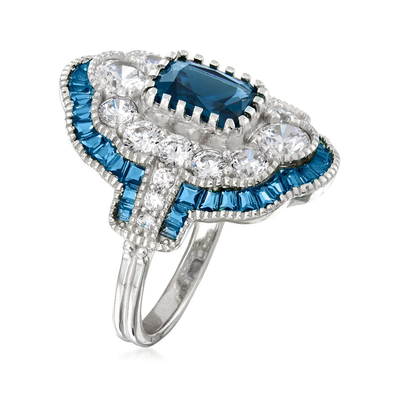 2.38 ct. t.w. Simulated Sapphire and 1.55 ct. t.w. CZ Ring in Sterling Silver image number 2