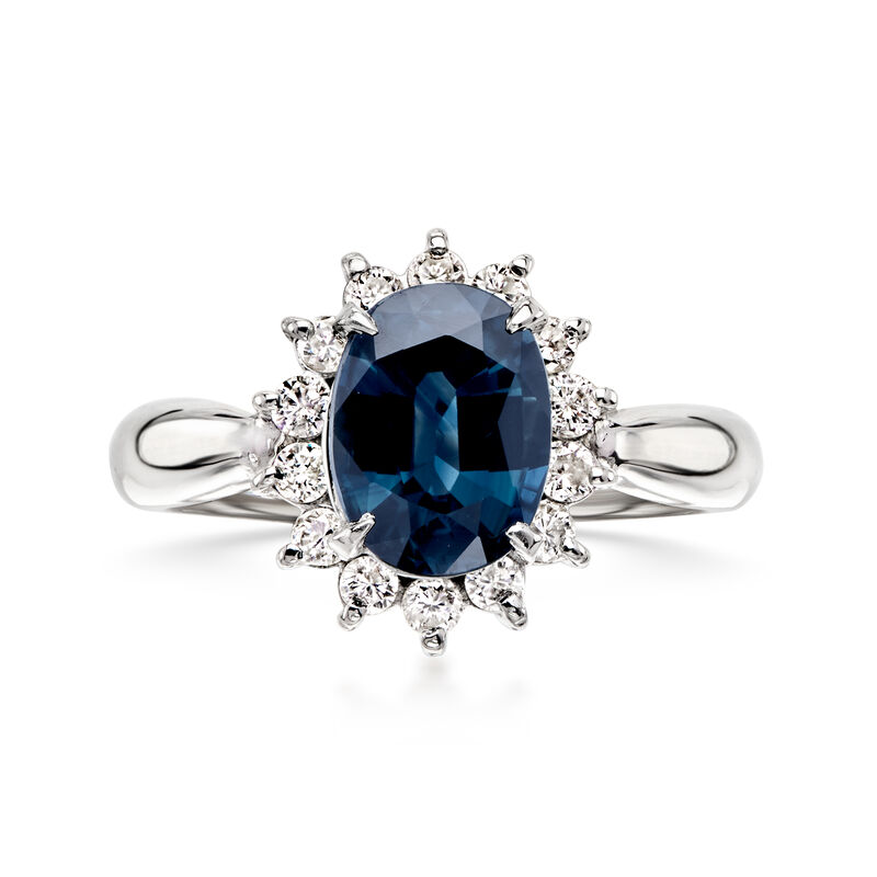 C. 1990 Vintage 1.90 Carat Sapphire Ring with .28 ct. t.w. Diamonds in Platinum. Size 5.75 image number 0