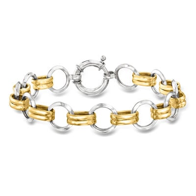 Sterling Silver and 18kt Gold Over Sterling Circle-Link Bracelet