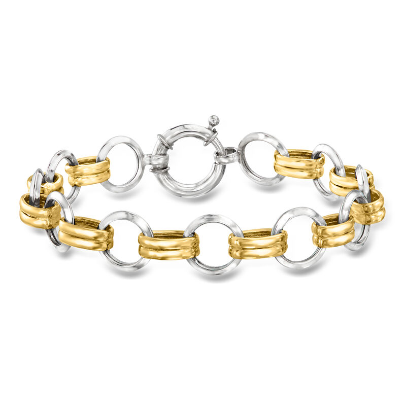 Sterling Silver and 18kt Gold Over Sterling Circle-Link Bracelet image number 0