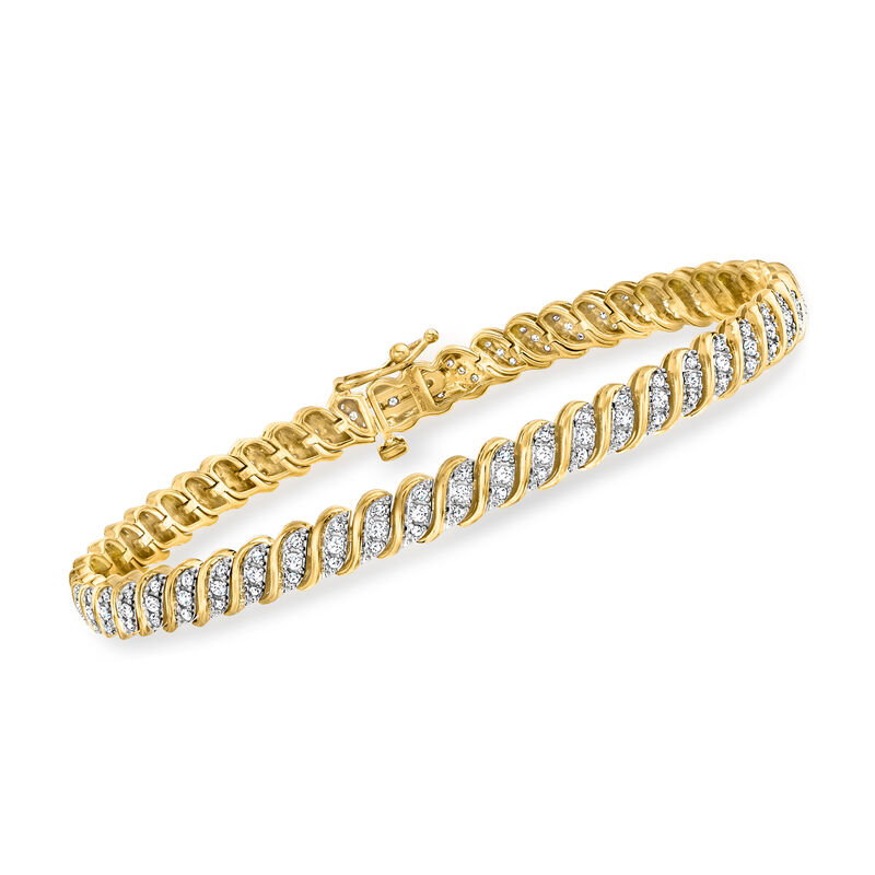 1.00 ct. t.w. Diamond Twisted-Link Bracelet in 18kt Gold Over Sterling image number 0