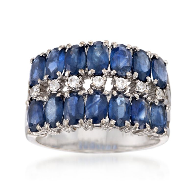 C. 1990 Vintage 3.50 ct. t.w. Sapphire and .15 ct. t.w. CZ Ring in 18kt White Gold image number 0