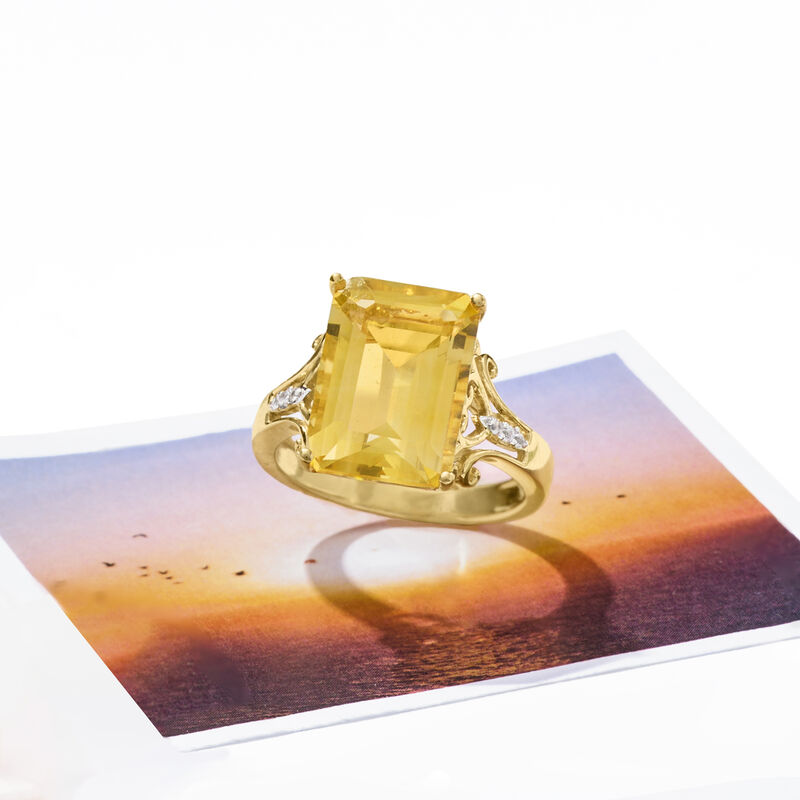 7.35 Carat Citrine Ring with White Topaz Accents in 18kt Gold Over Sterling image number 4