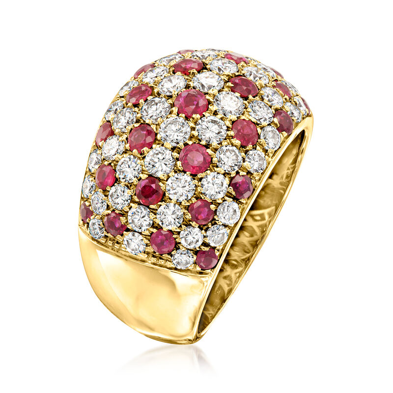 C. 1980 Vintage 2.50 ct. t.w. Diamond and 2.50 ct. t.w. Ruby Dome Ring in 18kt Yellow Gold. Size 8.5 image number 2