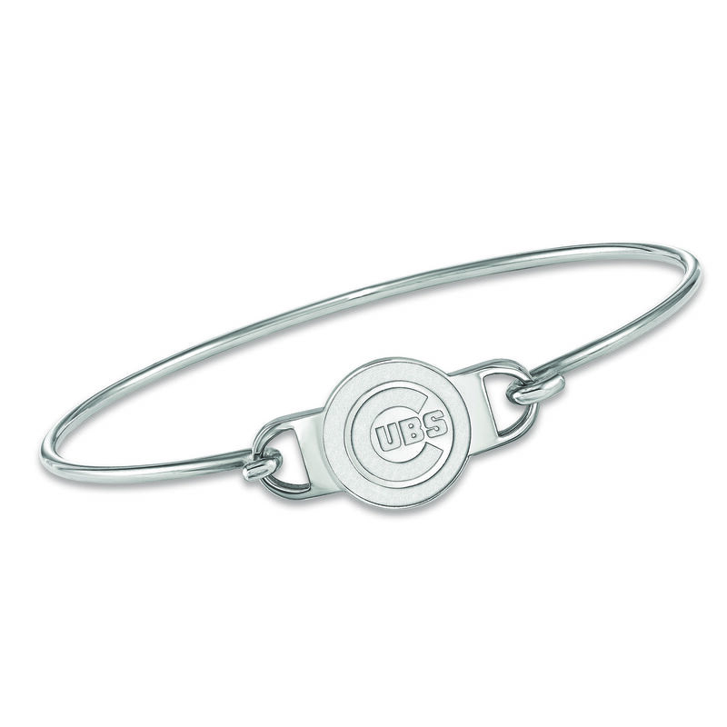 Sterling Silver MLB Chicago Cubs Small Center Wire Bangle Bracelet. 7&quot; image number 0