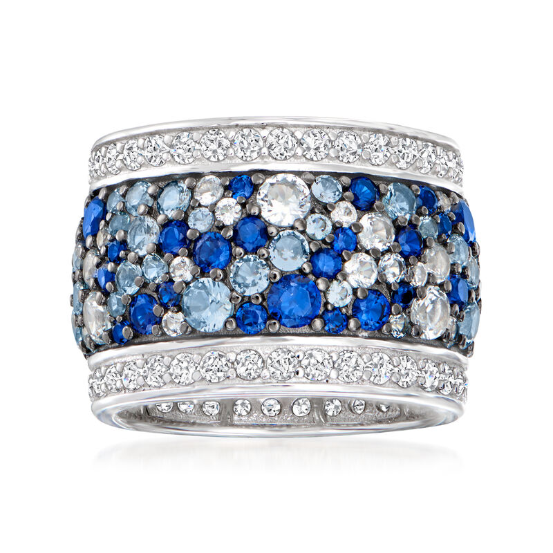 4.60 ct. t.w. Simulated Sapphire and 1.50 ct. t.w. CZ Ring in Sterling Silver image number 0