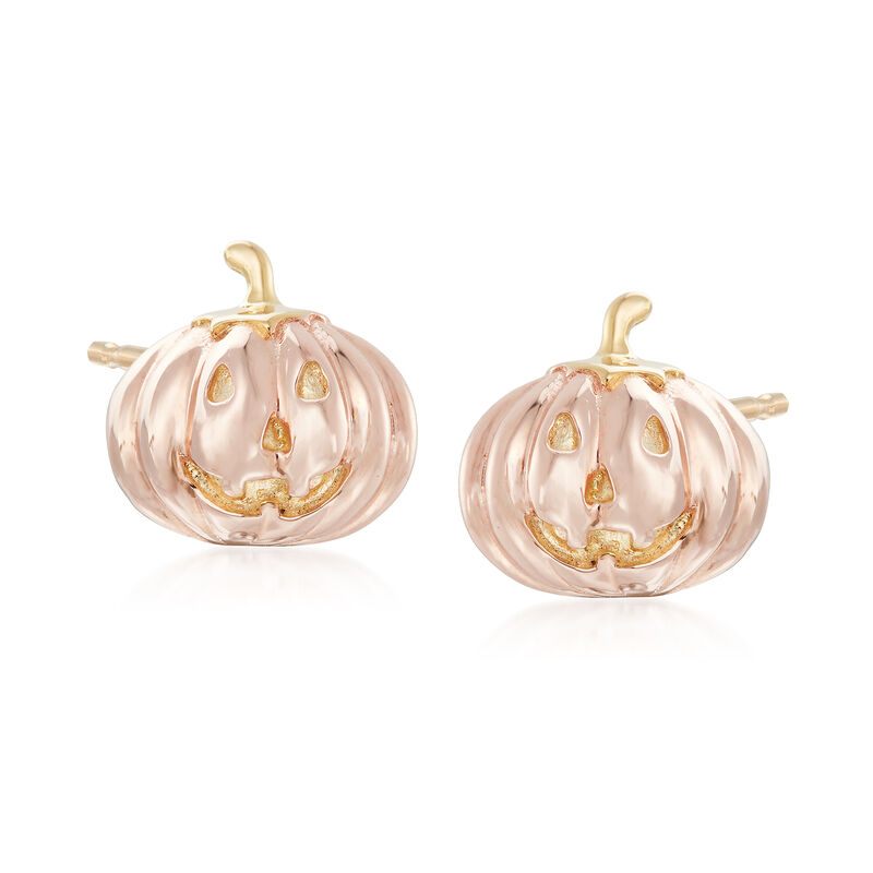 18kt Two-Tone Gold Over Sterling Jack-O-Lantern Pumpkin Stud Earrings image number 0